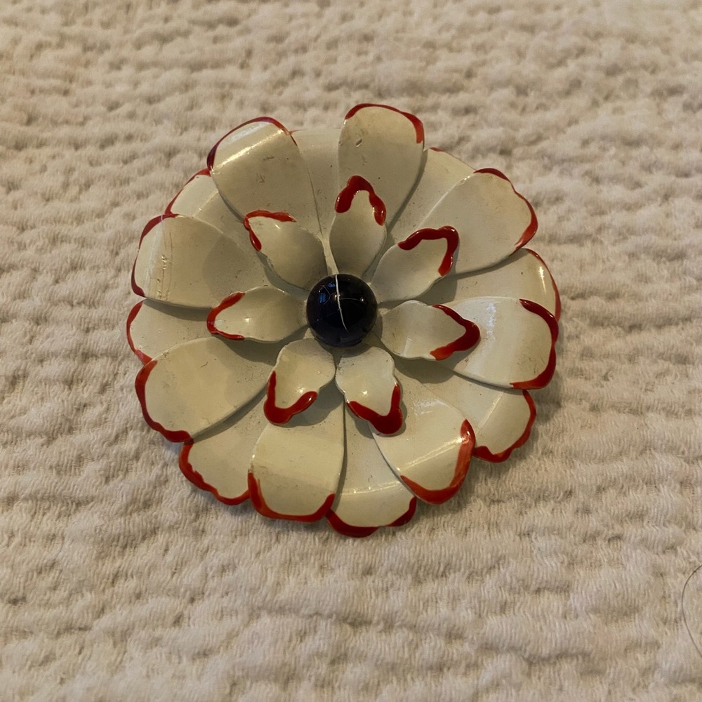 1960s Vintage Flower Brooch with Red Accents